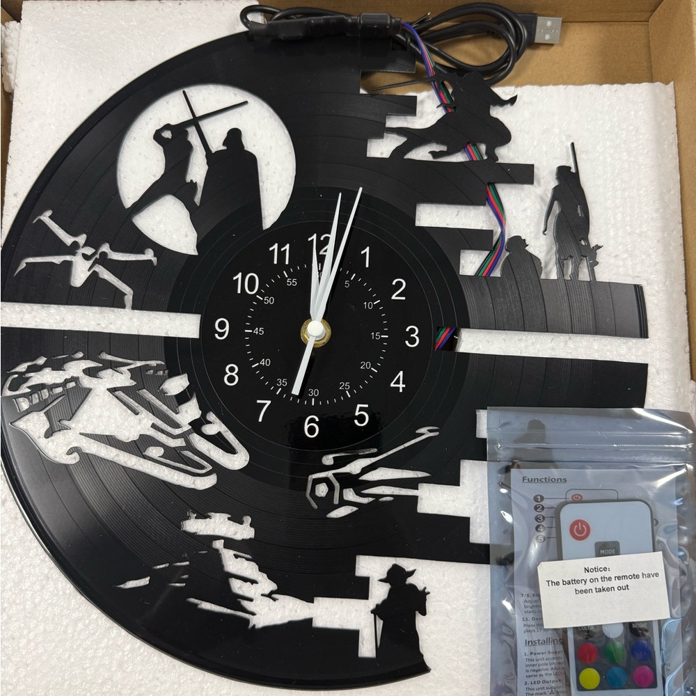 Led Black Star Wars Vinyl Wall Clock New